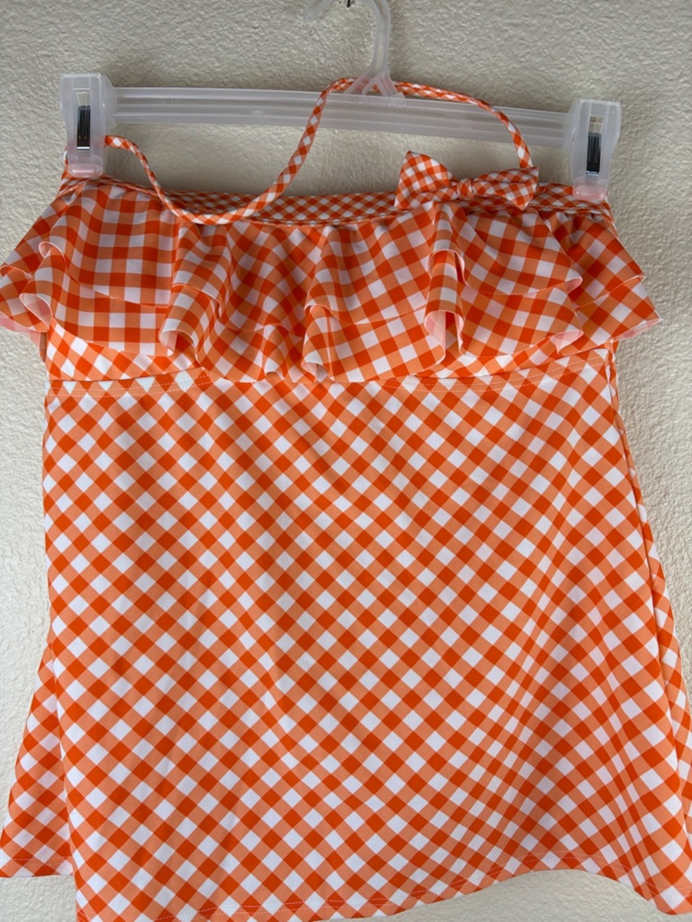 Arizona Jean Co Gingham Orange White Ruffled Tankini Top XL(juniors)